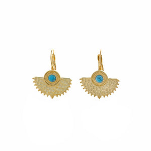 EARRINGS SILVER 925 PLATED GOLD CIRCLE TURQUOISE