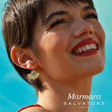 تحميل الصورة إلى عارض المعرض، EARRINGS SILVER 925 PLATED GOLD CIRCLE TURQUOISE
