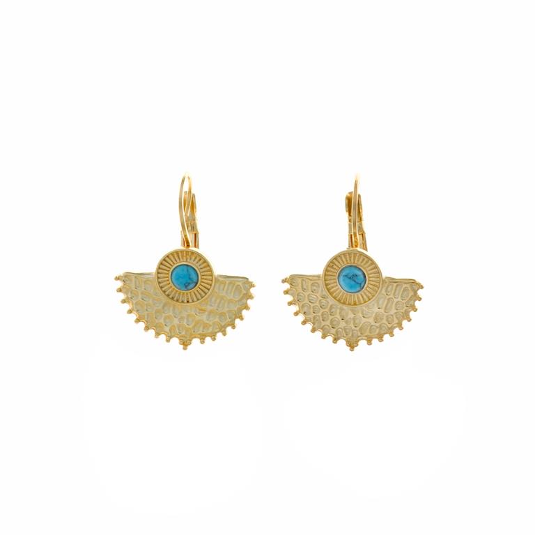 EARRINGS SILVER 925 PLATED GOLD CIRCLE TURQUOISE