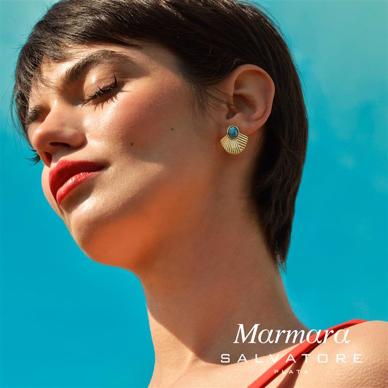 EARRINGS SILVER 925 PLATED GOLD OVAL TURQUOISE