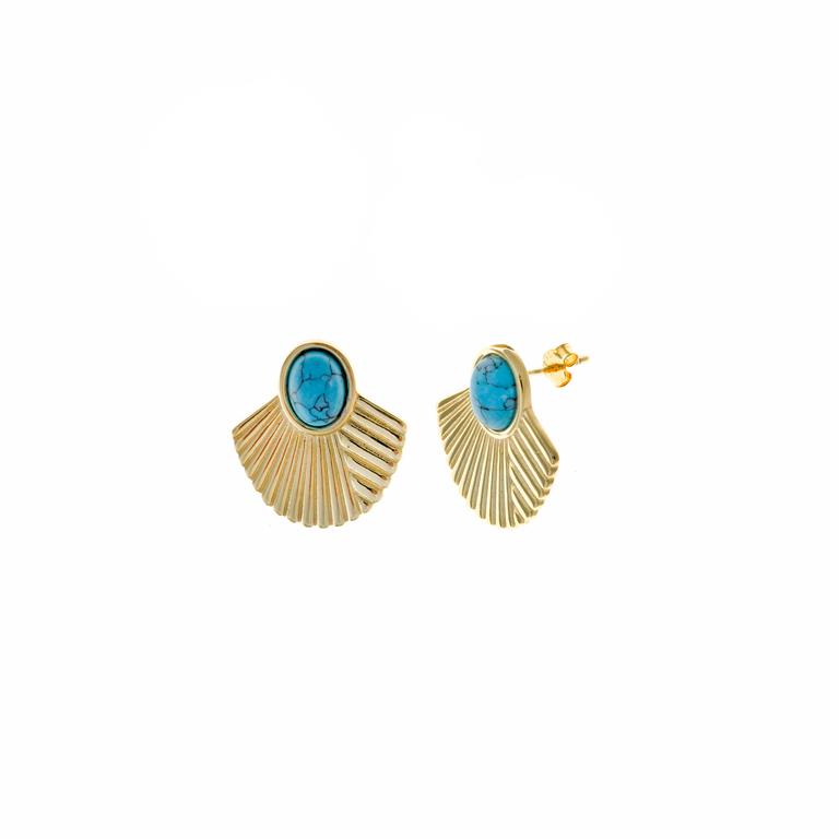 EARRINGS SILVER 925 PLATED GOLD OVAL TURQUOISE