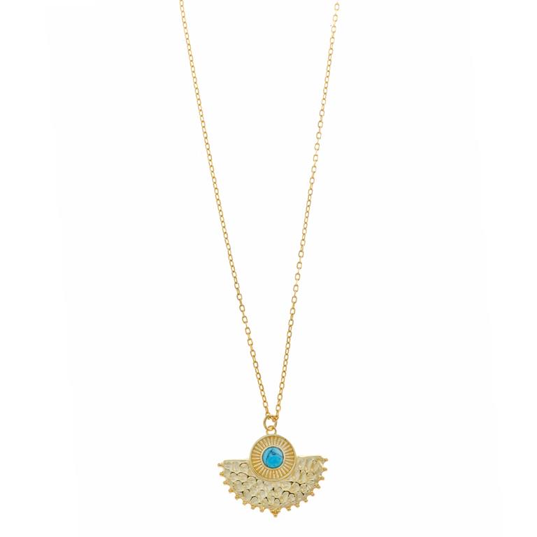 NECKLACE SILVER 925 PLATED GOLD CIRCLE TURQUOISE