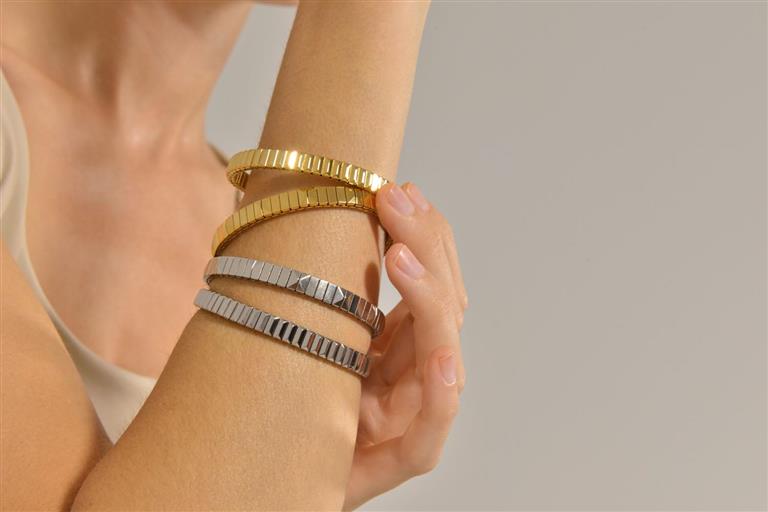 BRACELET STEEL PLATED GOLD PYRAMIDS SMOOTH ADJUSTABLE