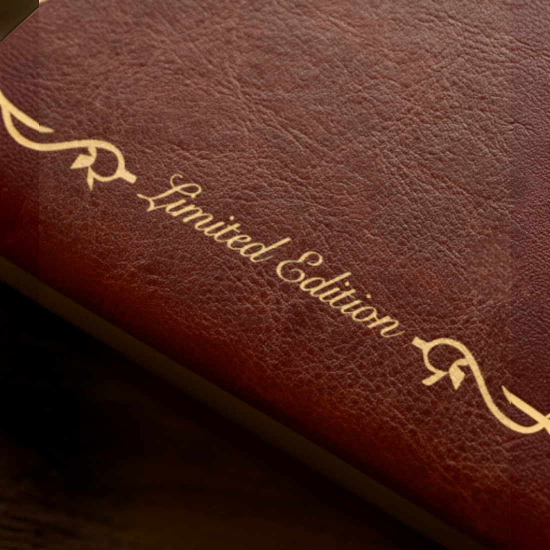 SUL EXTRAS brown leather watch box cover with gold embossed Limited Edition text and decorative flourishes