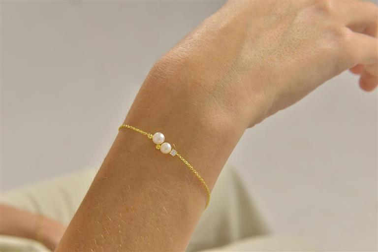 BRACELET SILVER 925 PLATED GOLD TWO PEARLS