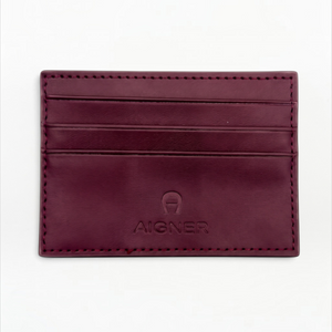 SUL EXTRAS Aigner burgundy leather cardholder with embossed horseshoe logo and hand-stitched detailing