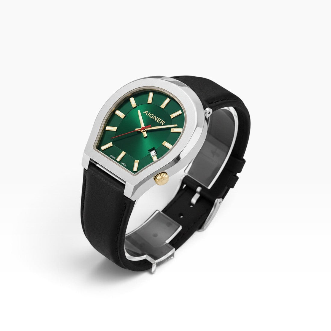Aigner Milano | Forest Green Sunray Silver Watch with Black Leather Strap — 40mm