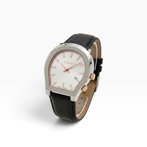 Aigner Milano | White Mother-of-Pearl Silver Watch with Black Leather Strap — 40mm