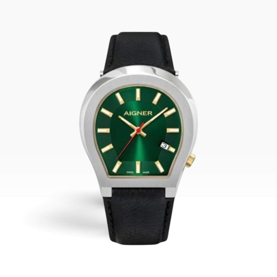 Aigner Milano | Forest Green Sunray Silver Watch with Black Leather Strap — 40mm