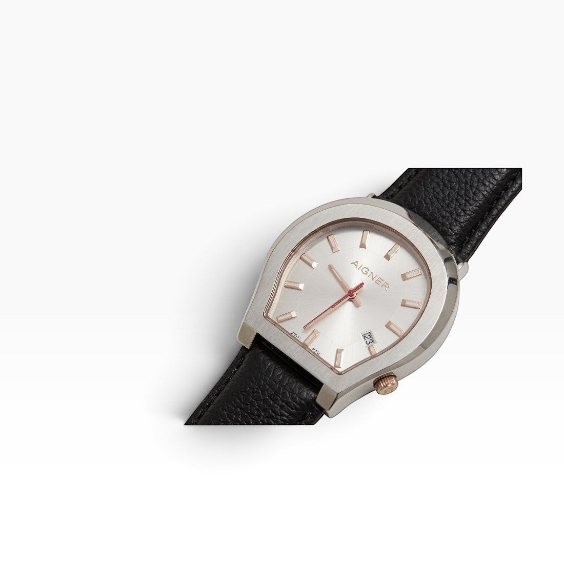 Aigner Milano | White Mother-of-Pearl Silver Watch with Black Leather Strap — 40mm