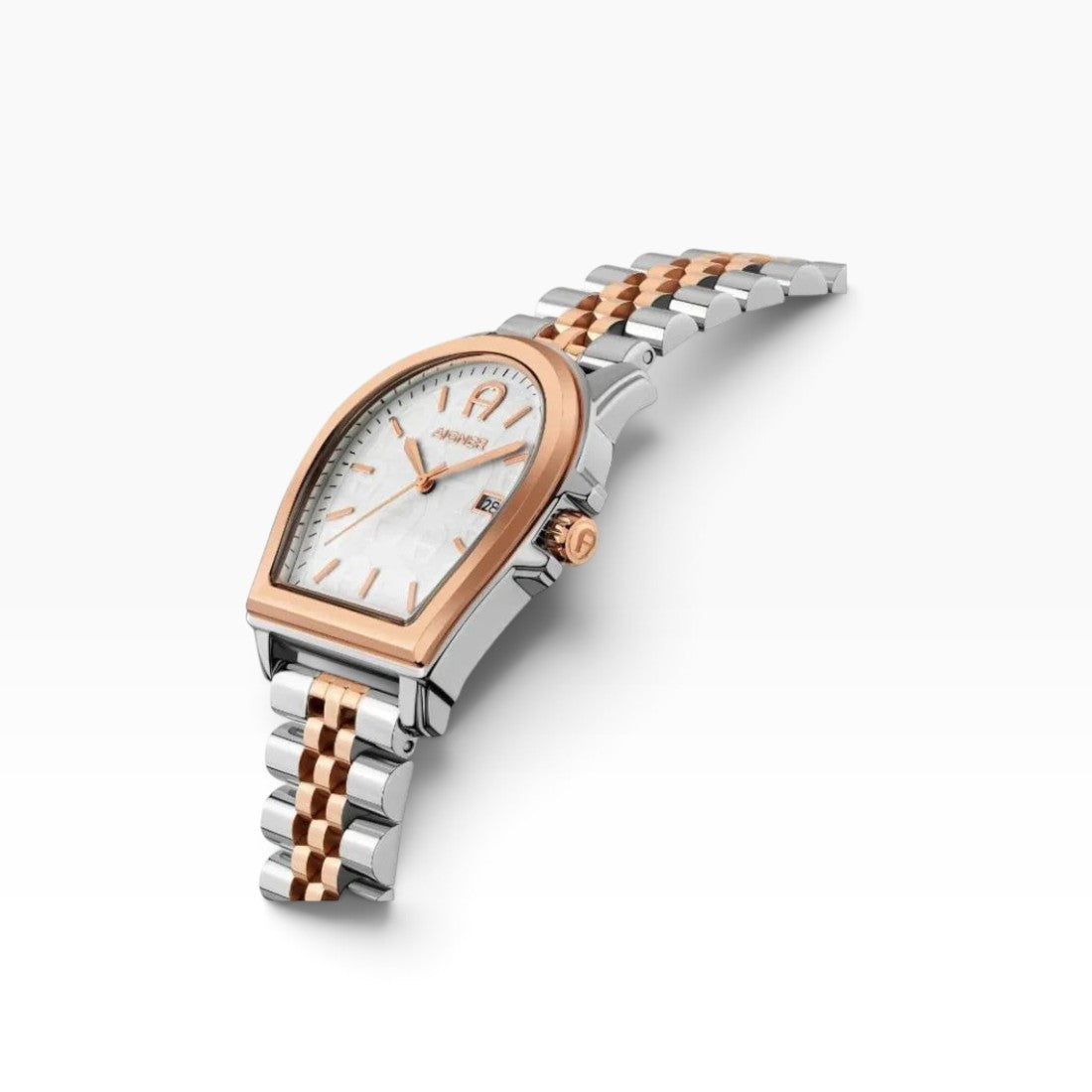 Aigner Verona | White Mother-of-Pearl Two-Tone Rose Gold & Silver Watch — 37×44mm