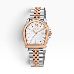 Aigner Verona | White Mother-of-Pearl Two-Tone Rose Gold & Silver Watch — 37×44mm