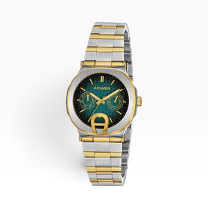 Aigner Taviano | Emerald Green Monogram Two-Tone Women's Watch — 34mm