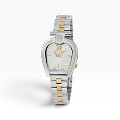 Aigner Sassari | White Guilloché Two-Tone Yellow Gold & Silver Women's Watch — 28mm