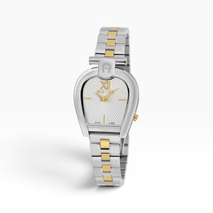 Aigner Sassari | White Guilloché Two-Tone Yellow Gold & Silver Women's Watch — 28mm