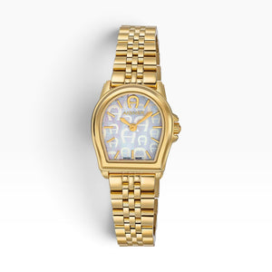 Aigner Verona | White Mother-of-Pearl "A" Monogram All-Gold Women's Watch — 30mm