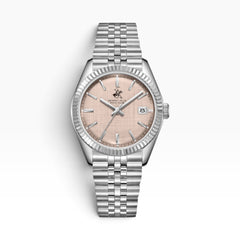 Beverly Hills Polo Club | Champagne Linen-Texture Fluted Bezel Silver Datejust Men's Watch — Gift Set with Interchangeable Brown Leather Strap — 38mm