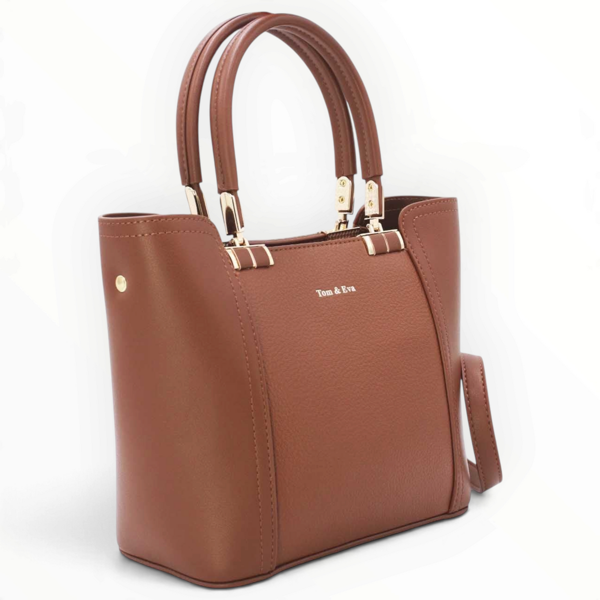 SUL EXTRAS Tom & Eva Camille brown structured handbag with gold-tone hardware and twin top handles