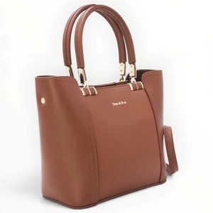 SUL EXTRAS Tom & Eva Camille brown structured handbag with gold-tone hardware and twin top handles