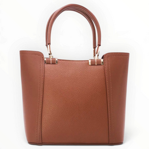 SUL EXTRAS Tom & Eva Camille structured brown handbag with gold-tone hardware and twin top handles.