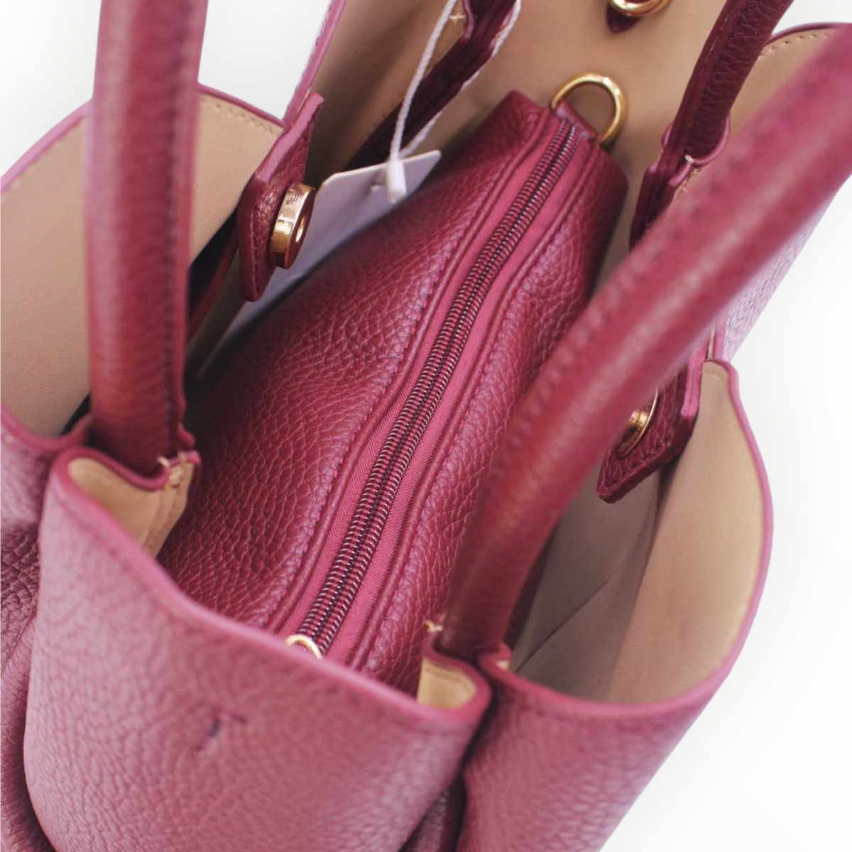 SUL EXTRAS Tulipe 2-in-1 tote bag in burgundy grained synthetic leather with a removable zipped interior pouch
