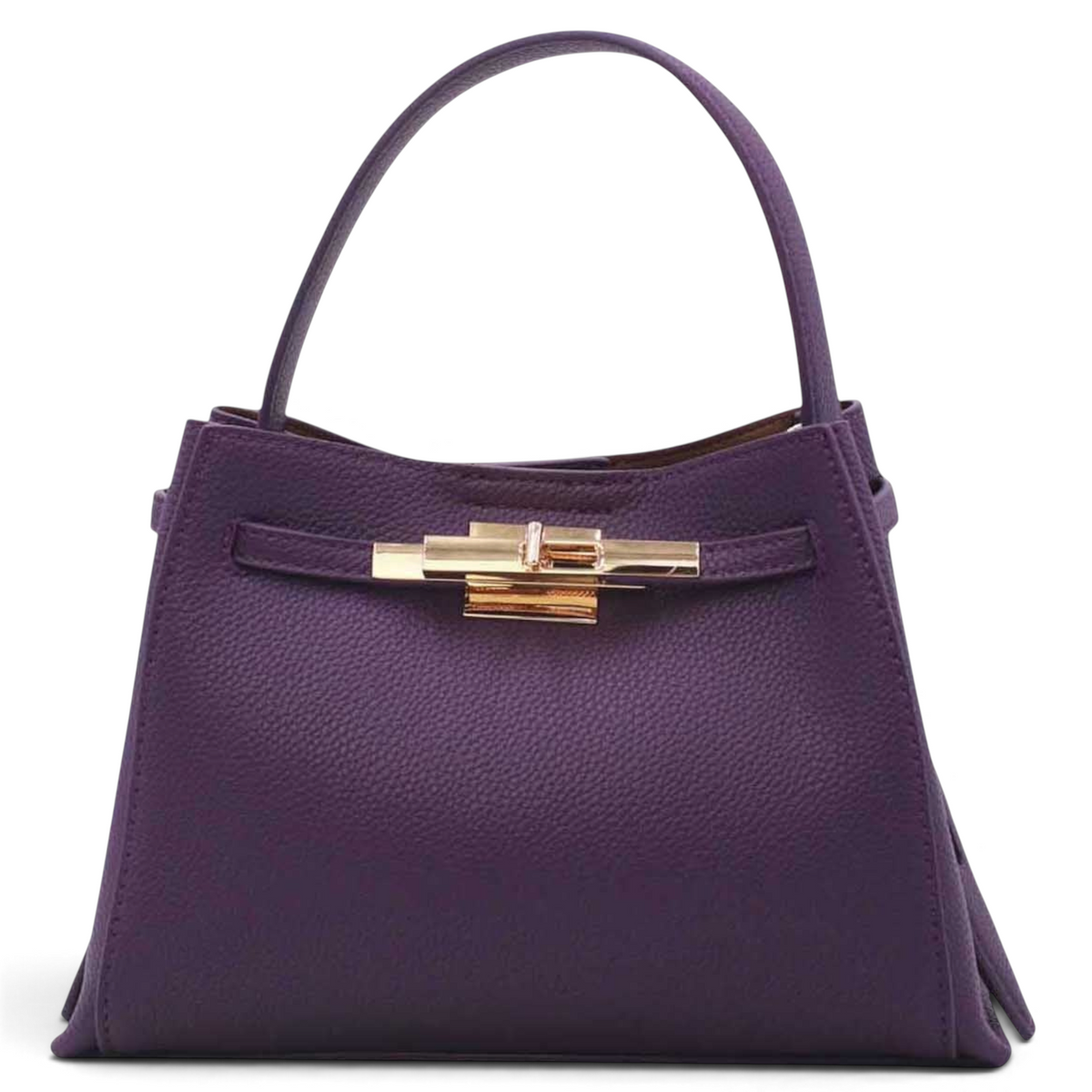 SUL EXTRAS Adèle shoulder bag in purple grained synthetic leather with gold-tone hardware and a structured silhouette.