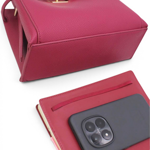 SUL EXTRAS Tom & Eva Adèle shoulder bag in dark pink grained synthetic leather with gold-tone hardware and pouch