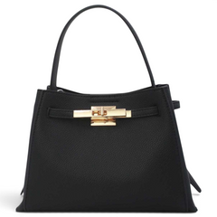 SUL EXTRAS Tom & Eva Adèle black grained synthetic shoulder bag with gold-tone hardware and structured trapeze shape.