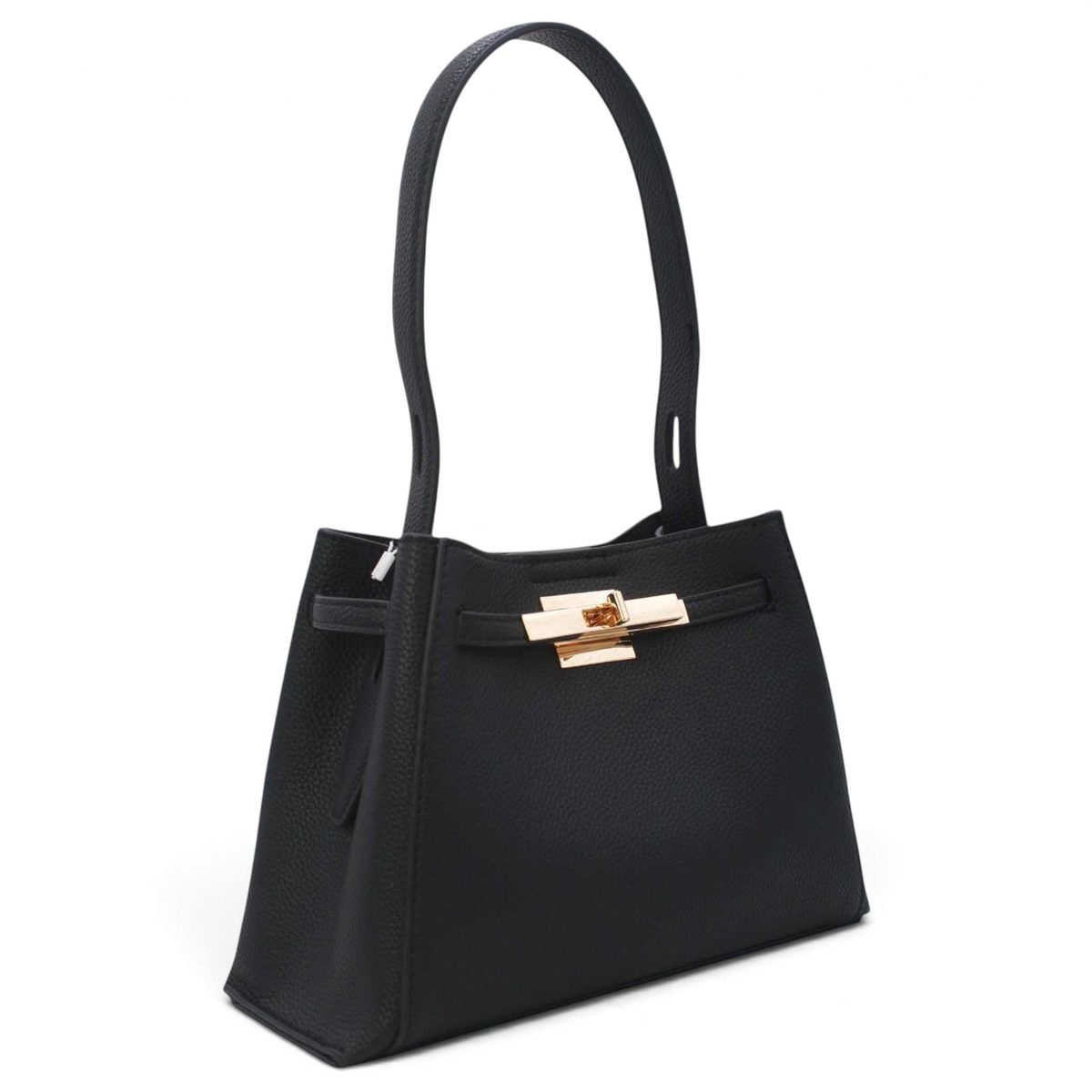 SUL EXTRAS Tom & Eva Adèle black grained synthetic shoulder bag with gold-tone hardware and belt detail