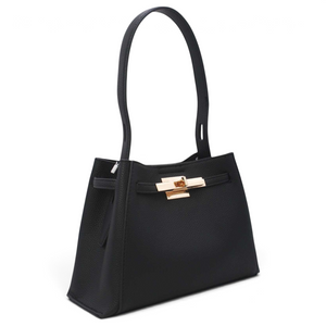 SUL EXTRAS Tom & Eva Adèle black grained synthetic shoulder bag with gold-tone hardware and belt detail