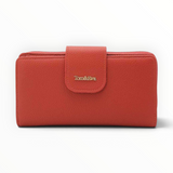 SUL EXTRAS Tom & Eva Léonie red pebbled leather-effect wallet with gold-tone branding and snap-button closure