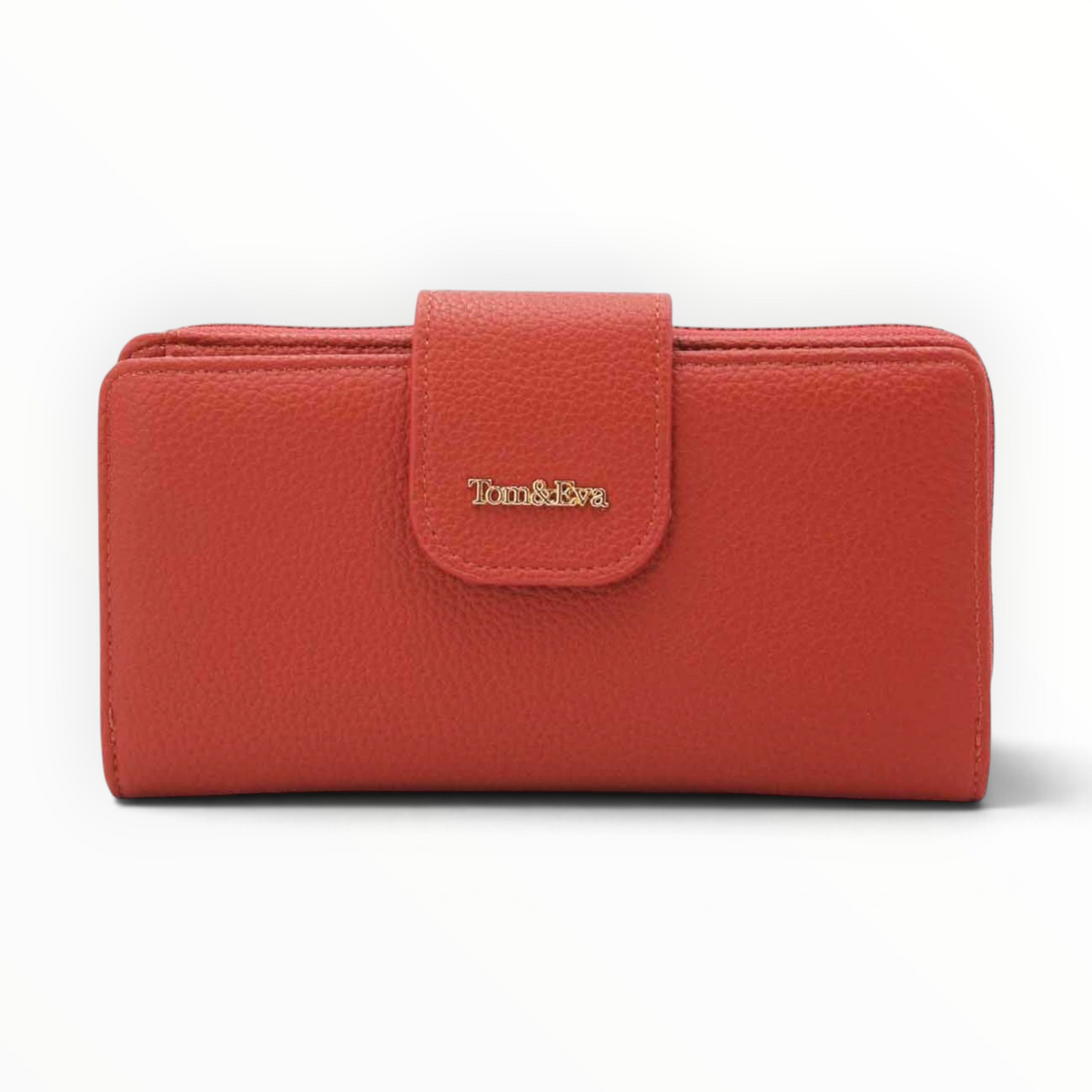 SUL EXTRAS Tom & Eva Léonie red pebbled leather-effect wallet with gold-tone branding and snap-button closure