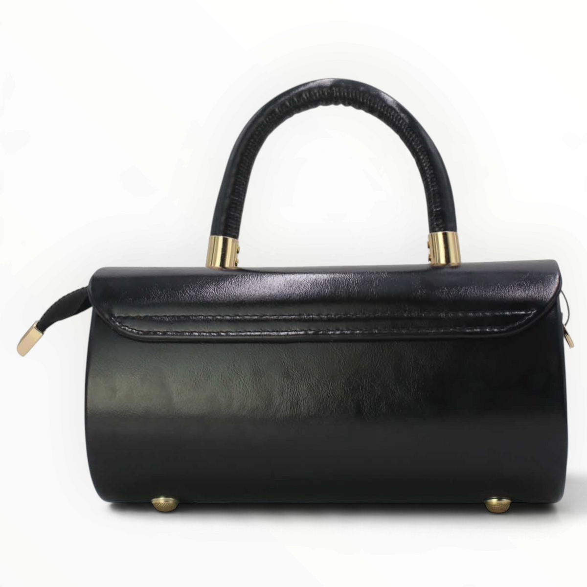 SUL EXTRAS Tom & Eva Colette black patent-effect barrel handbag with gold-tone hardware and top handle
