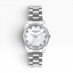 Lee Cooper London | White Mother-of-Pearl Crystal Bezel Silver Watch — 34mm
