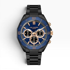 Lee Cooper London | Navy Blue Chronograph Octagonal Black & Rose Gold Watch — 45mm
