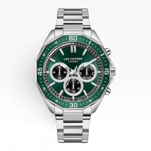 Lee Cooper London | Green Chronograph Octagonal Silver Watch — 45mm