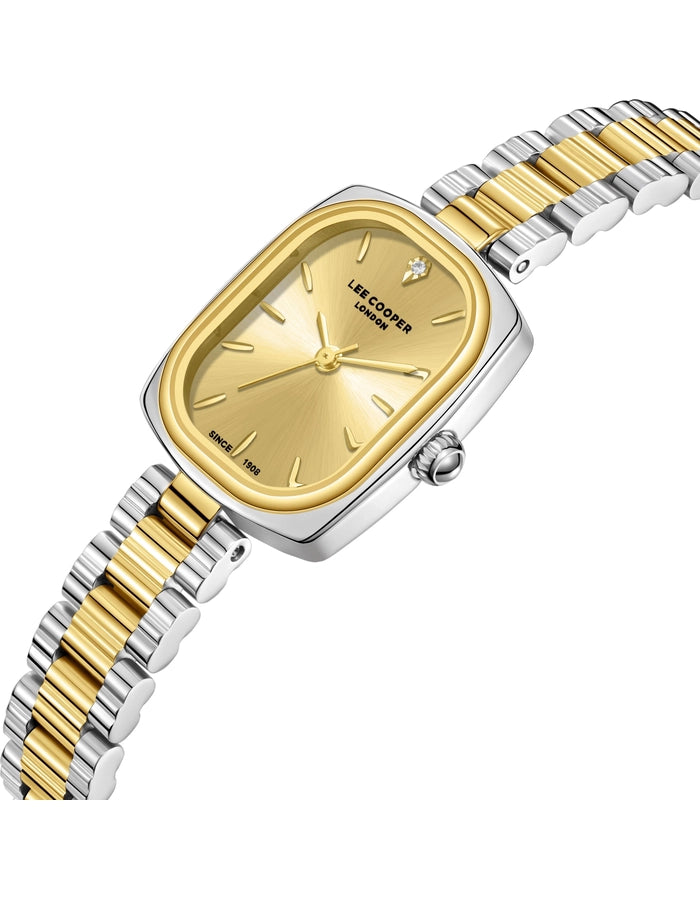 Lee Cooper London - Two-Tone Cushion Gold Dial Bracelet Watch