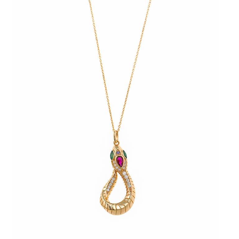 NECKLACE SNAKE GOLDEN HEAD WITH CUBIC ZIRCONIA- SILVER 925 GOLD PLATED