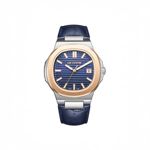 LEE COOPER - LC08108.599 -  Men's analog Octagonal rose-gold-toned bezel and a dark blue dial