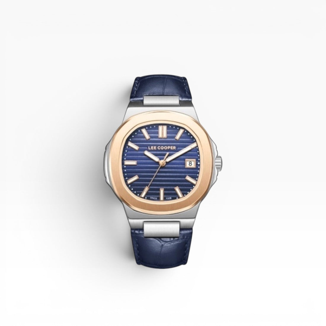 LEE COOPER -  Men's analog Octagonal rose-gold-toned bezel and a dark blue dial