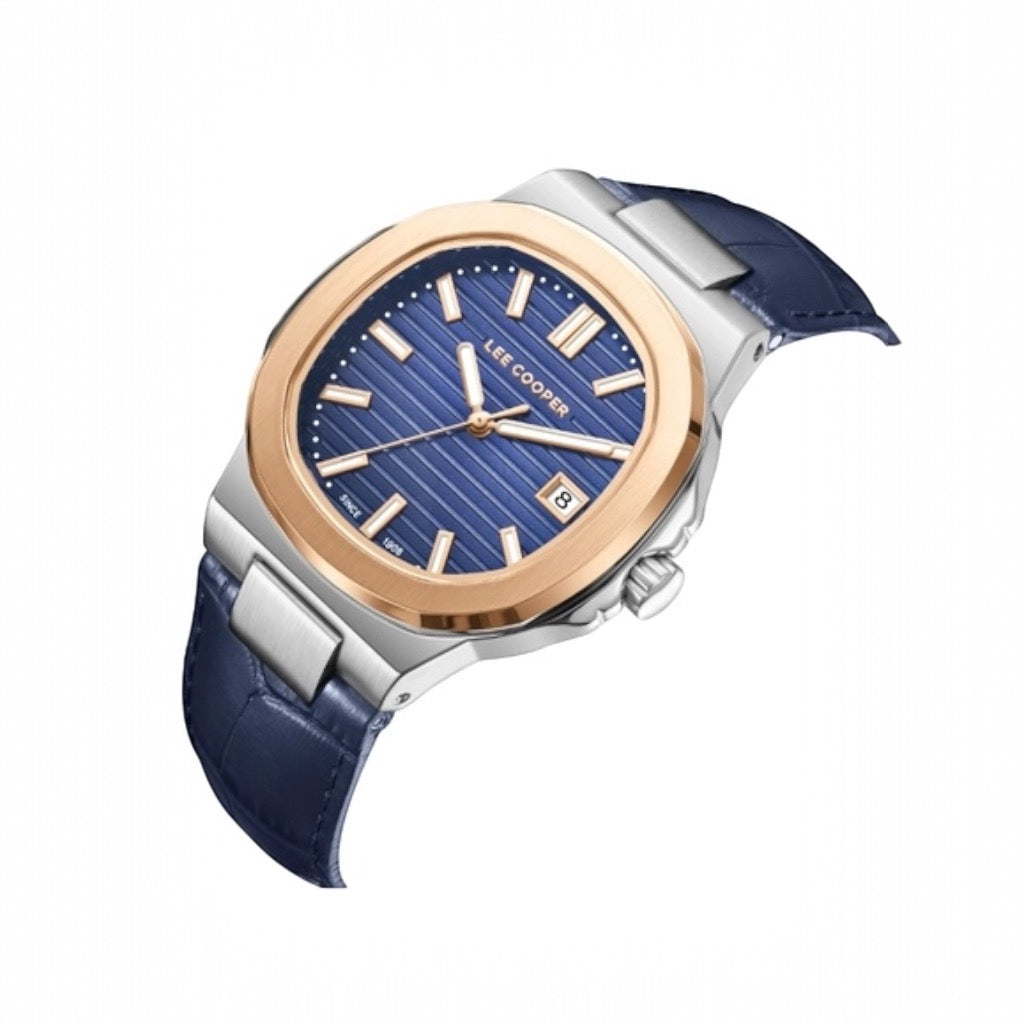 LEE COOPER - LC08108.599 -  Men's analog Octagonal rose-gold-toned bezel and a dark blue dial