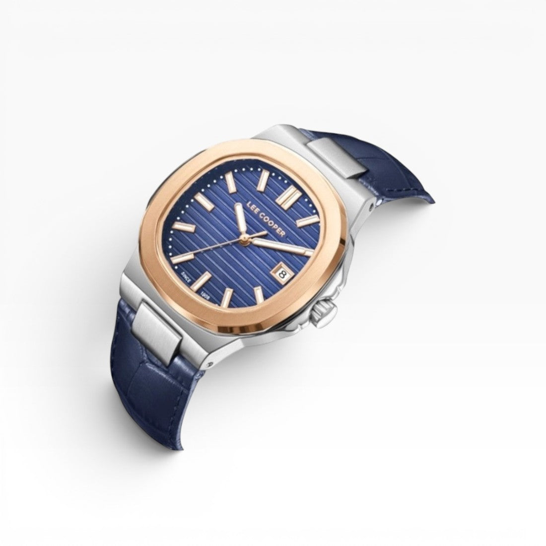 LEE COOPER -  Men's analog Octagonal rose-gold-toned bezel and a dark blue dial