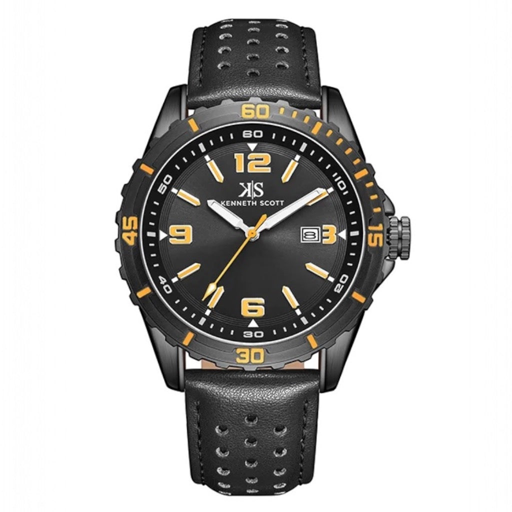 KENNETH SCOTT -  K24022-BLBBO - 43 mm Men's Leather Analog Watch