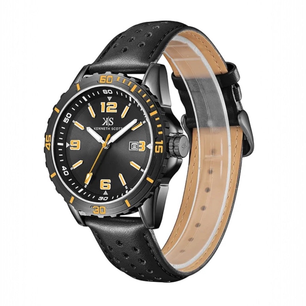 KENNETH SCOTT -  K24022-BLBBO - 43 mm Men's Leather Analog Watch