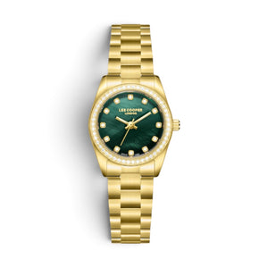 Lee Cooper London - Green Mother-of-Pearl Crystal Bezel Gold Watch