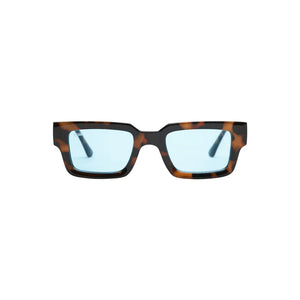 Unisex Sefsan Evolution sunglasses featuring durable brown tortoise frame, UV-protected transparent blue lens, and contemporary design for men and women front view 