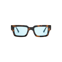 Load image into Gallery viewer, Unisex Sefsan Evolution sunglasses featuring durable brown tortoise frame, UV-protected transparent blue lens, and contemporary design for men and women front view 
