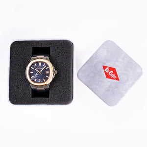 LEE COOPER - LC08108.599 -  Men's analog Octagonal rose-gold-toned bezel and a dark blue dial