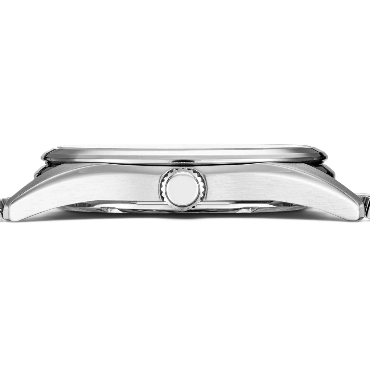 SUL EXTRAS Seiko Essentials Classic watch side profile showing the slim stainless steel case and crown.