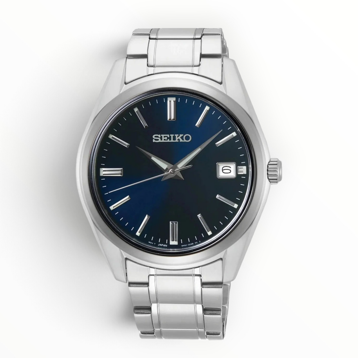 SUL EXTRAS Seiko Essentials Classic men's watch with a deep blue sunray dial and stainless steel bracelet
